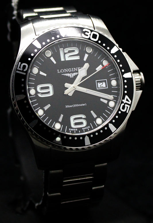MEN'S LONGINES HYDROCONQUEST BLACK DIAL DAY SWISS WATCH